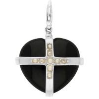 Sterling Silver Whitby Jet Nine Pearl Large Cross Heart Charm