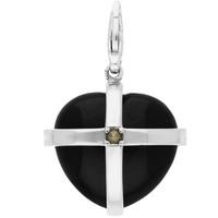 Sterling Silver Whitby Jet One Marcasite Large Cross Heart Charm
