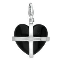 Sterling Silver Whitby Jet Large Cross Heart Charm