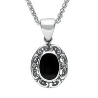 Sterling Silver Whitby Jet Antique Frame Necklace