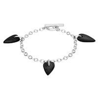 sterling silver whitby jet triple heart charm t bar bracelet