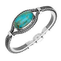 Sterling Silver Turquoise Foxtail 25x20mm Stone Oval Bracelet
