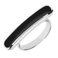 Sterling Silver Whitby Jet Lineaire Long Oval Ring