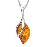 Sterling Silver Amber Leaf Necklace