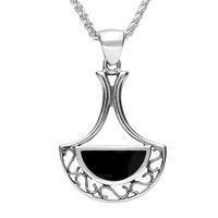 sterling silver whitby jet art deco fan necklace