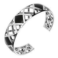 sterling silver whitby jet curved geometric bangle