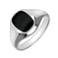 Sterling Silver Whitby Jet Small Cushion Signet Ring