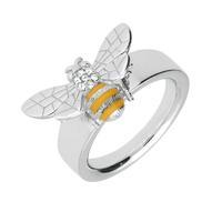 Sterling Silver Swarovski Crystal Yellow Enamel House Style Bee Ring