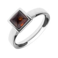 Sterling Silver Amber Small Square Domed Ring
