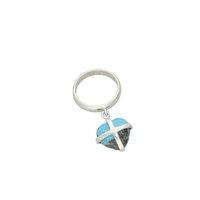 sterling silver turquoise small cross heart dropper ring