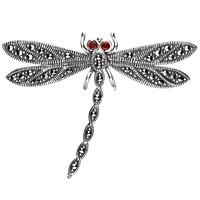 Sterling Silver Marcasite Garnet House Style Dragonfly Brooch
