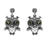 sterling silver amber owl stud earrings