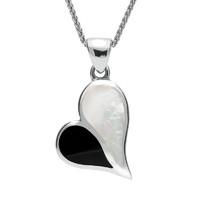 Sterling Silver Whitby Jet Mother of Pearl Split Heart Necklace