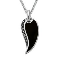 Sterling Silver Whitby Jet Marcasite Leaf Necklace