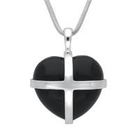 Sterling Silver Whitby Jet Large Cross Heart Necklace