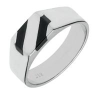 Sterling Silver Whitby Jet Two Stone Slither Signet Ring