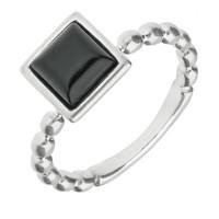 Sterling Silver Whitby Jet Square Beaded Stacking Ring
