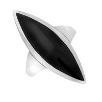 Sterling Silver WHITBY JET TOSCANA LONG MARQUISE RING