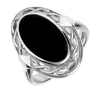 Sterling Silver Whitby Jet Oval Celtic Ring