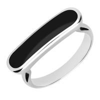 Sterling Silver Whitby Jet Lineaire Petite Oval Ring