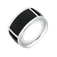 Sterling Silver Whitby Jet Four Stone Oblong Wide Band Ring