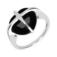 Sterling Silver Whitby Jet Small Cross Heart Ring