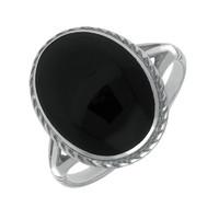 Sterling Silver Whitby Jet Rope Edge Ring