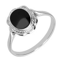 Sterling Silver Whitby Jet Rope Frill Ring