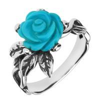 Sterling Silver Turquoise Tuberose Rose Leaf Twist Ring