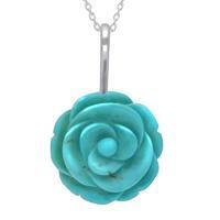 Sterling Silver Turquoise Carved Rose Necklace