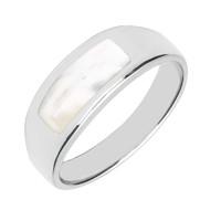 Sterling Silver White Mother of Pearl Inlay Band Ring