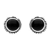 Sterling Silver Whitby Jet Small Circle Rope Edge Stud Earrings