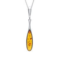 Sterling Silver Amber Long Slim Peardrop Necklace