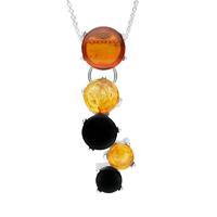 Sterling Silver Whitby Jet Amber Five Stone Graduated Cascade Necklace