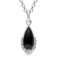 Sterling Silver Whitby Jet Patterned Pear Necklace