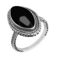 Sterling Silver Whitby Jet Foxtail Marquise Ring