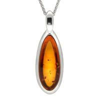 Sterling Silver Baltic Amber Curved Pear Necklace