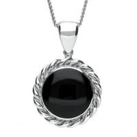 sterling silver whitby jet rope twist pendant