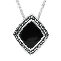 Sterling Silver Whitby Jet Marcasite Rhombus Necklace