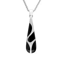 Sterling Silver Whitby Jet Slim Pear Drop Necklace