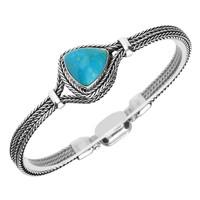 Sterling Silver Turquoise Foxtail Triangular Overlap Silver Bracelet