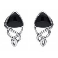 Sterling Silver Whitby Jet Curve Triangle Celtic Stud Earrings