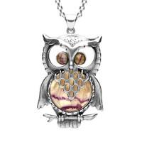 Sterling Silver Blue John Large Owl Necklace
