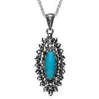Sterling Silver Turquoise Marcasite Double Row Stone Necklace