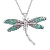 Sterling Silver Enamel House Style Dragonfly Brooch Necklace