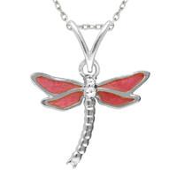 sterling silver white sapphire red enamel house style dragonfly neckla ...