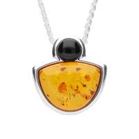 Sterling Silver Whitby Jet Amber Half Moon Necklace