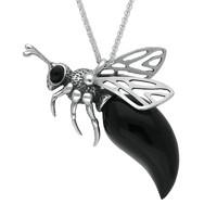 Sterling Silver Whitby Jet Small Bee Necklace