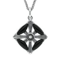 Sterling Silver Whitby Jet Four Stone Cross Necklace