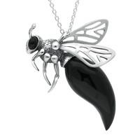 Sterling Silver Whitby Jet Medium Bee Necklace